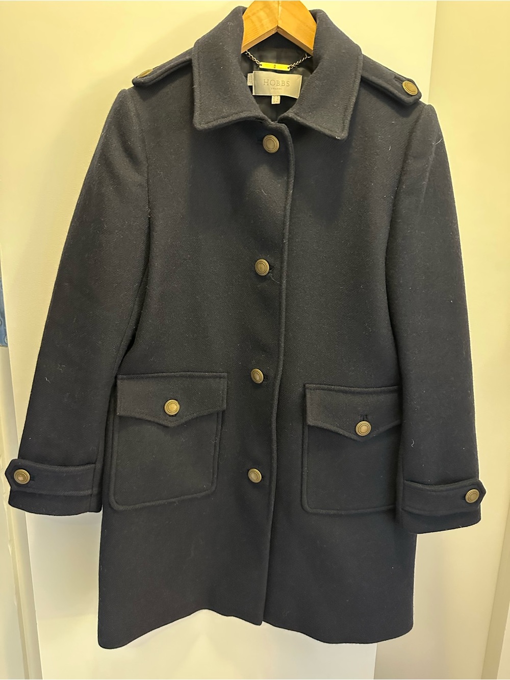 Hobbs Women’s Navy Wool Blend Military-Style Coat